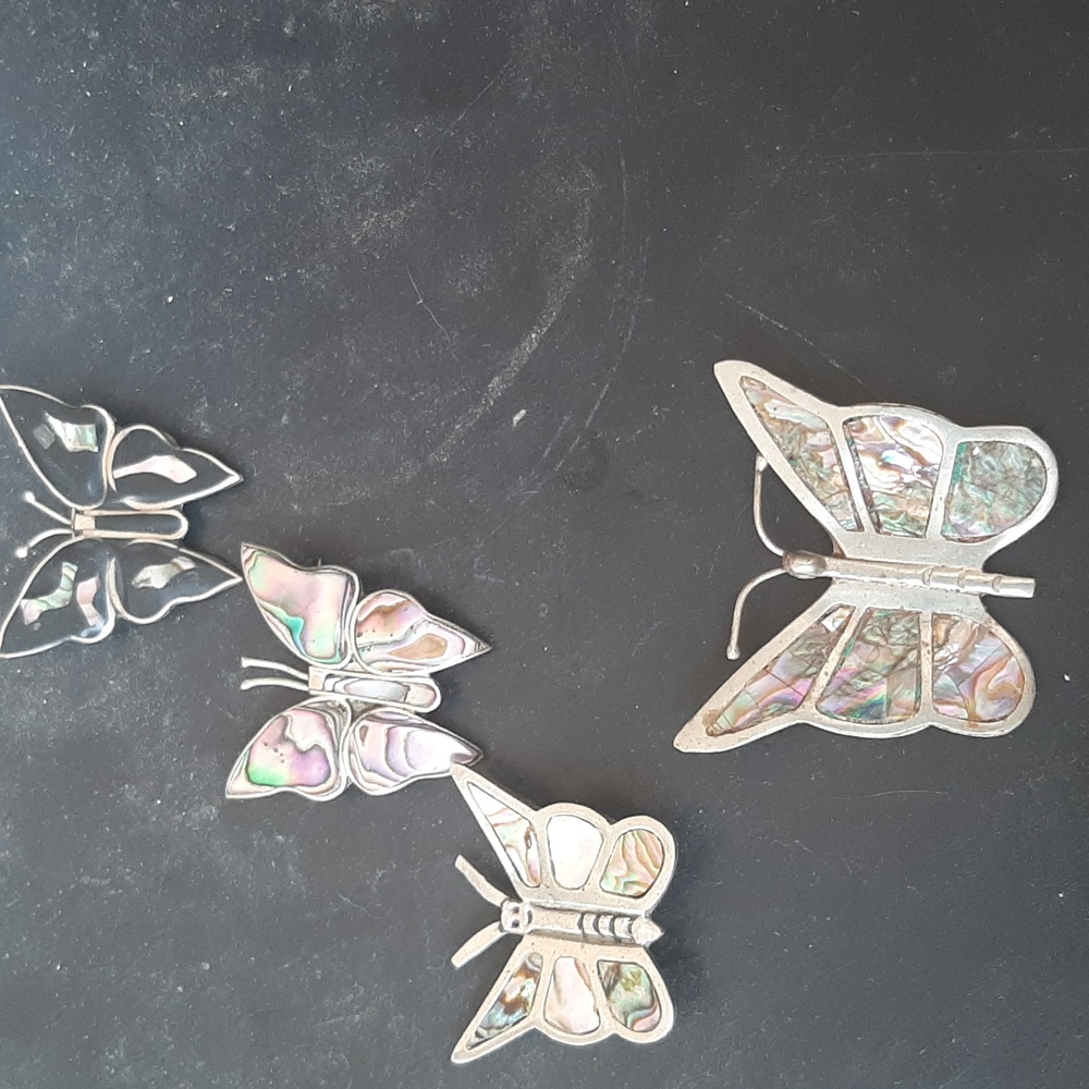 Vintage Alpaca Mexico butterfly brooches
